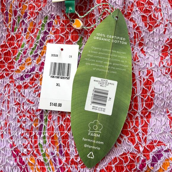 NWT Farm Rio Mixed Colors Birds Smocked Crop Top Size XL - Picture 9 of 13